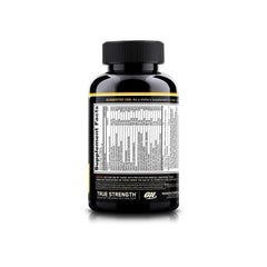Optimum Nutrition Opti-Men label close-up with ingredient blends and vitamins highlighted.