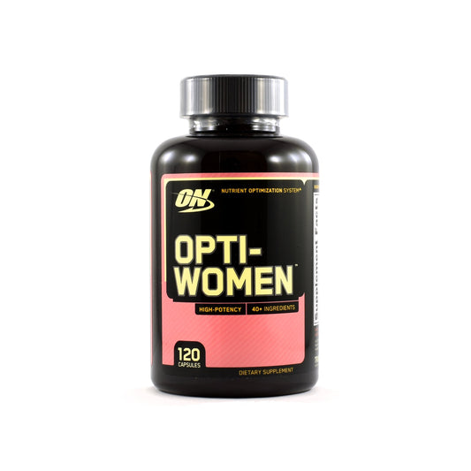 Opti-Women bottle label highlighting key nutrients for women's health and energy