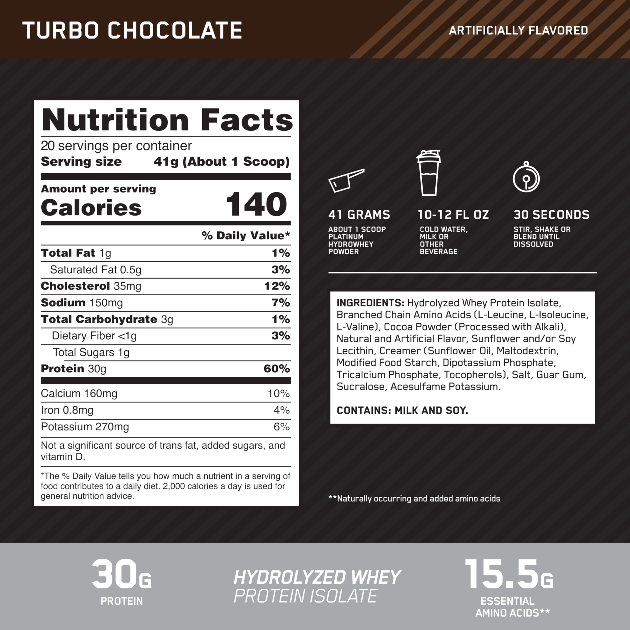 Optimum Nutrition Platinum Hydrowhey Turbo Chocolate scoop-dispense demonstrates convenient serving.