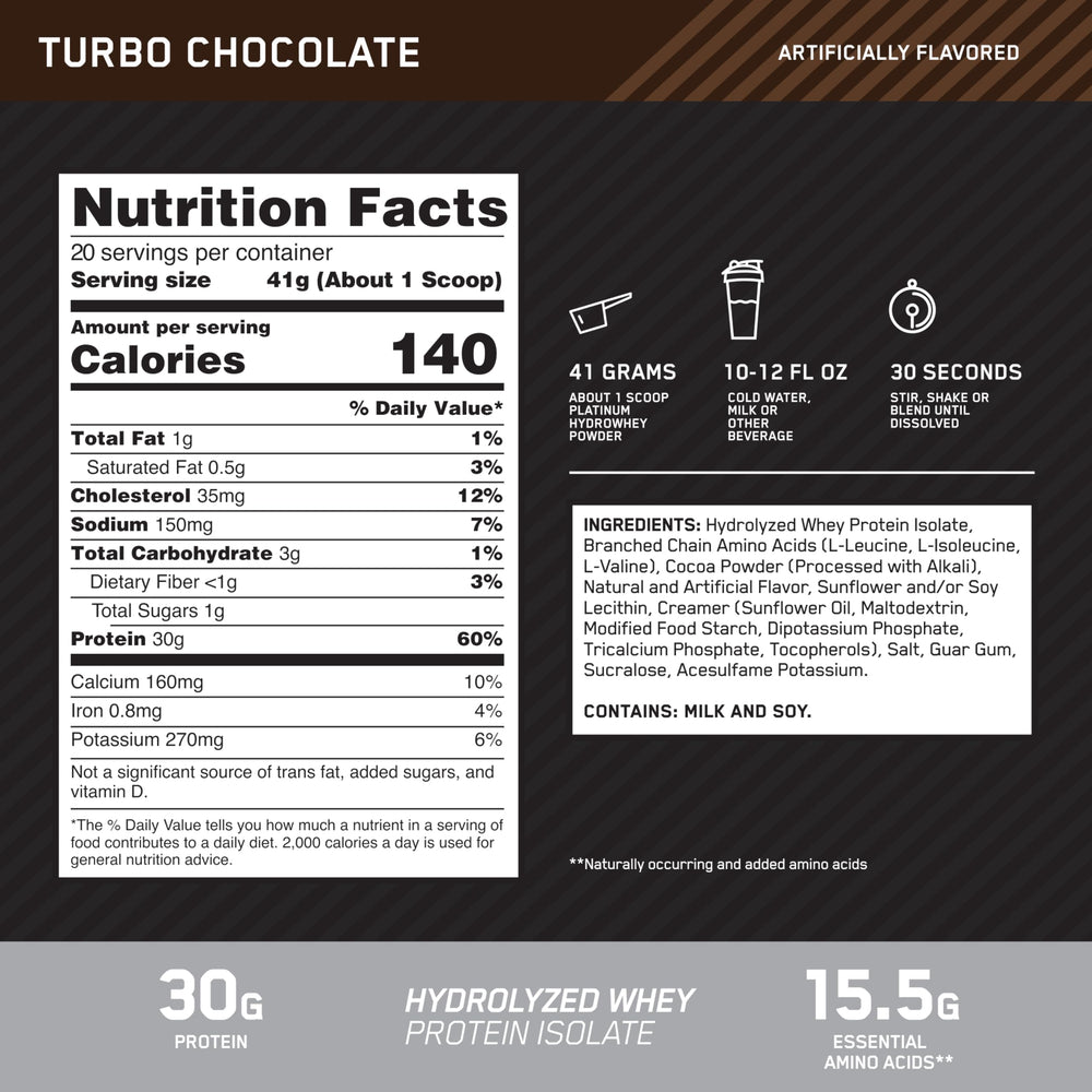 Optimum Nutrition Platinum Hydrowhey Turbo Chocolate scoop-dispense demonstrates convenient serving.