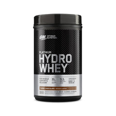Optimum Nutrition Platinum Hydrowhey Turbo Chocolate tub front for fast protein delivery.