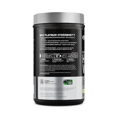 Optimum Nutrition Platinum Hydrowhey Velocity Vanilla open-cap with label visible and clean packaging.