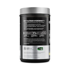 Optimum Nutrition Platinum Hydrowhey Velocity Vanilla open-cap with label visible and clean packaging.