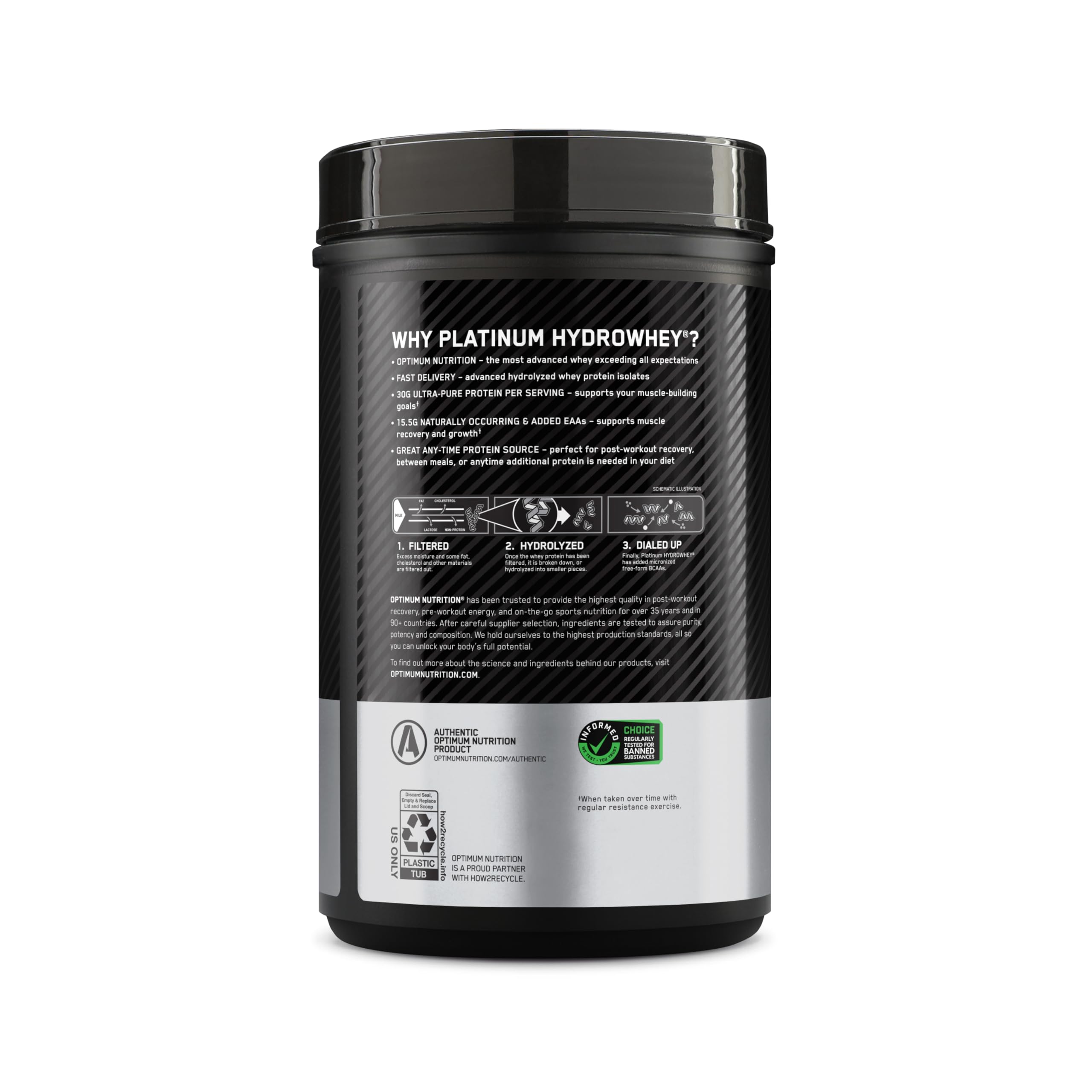 Optimum Nutrition Platinum Hydrowhey Velocity Vanilla serving prepared for workouts.