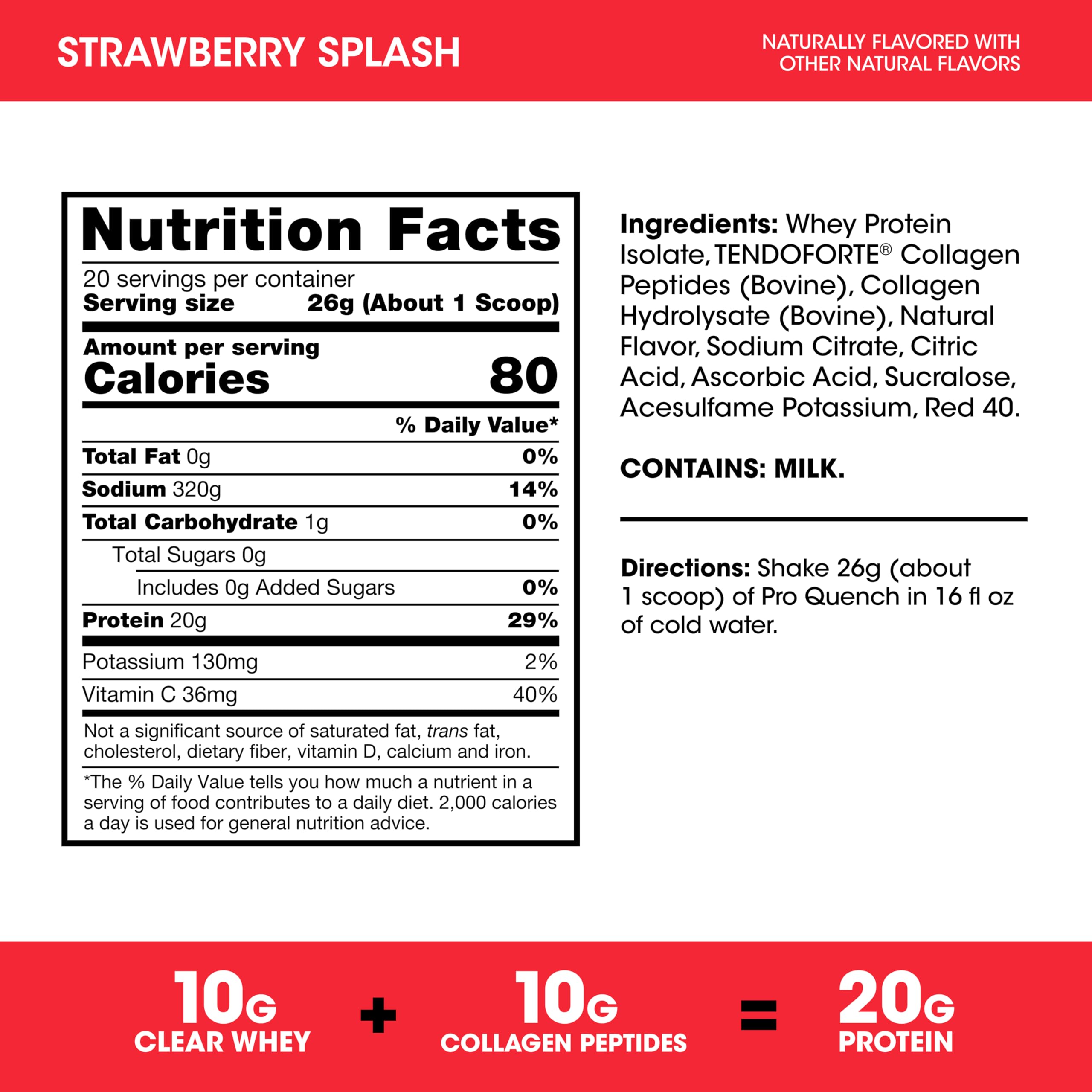 Optimum Nutrition Pro Quench label close-up highlighting zero sugar and protein per serving