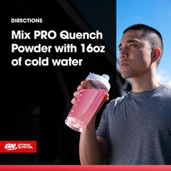 Scoop beside prepared Pro Quench drink illustrating easy mixability
