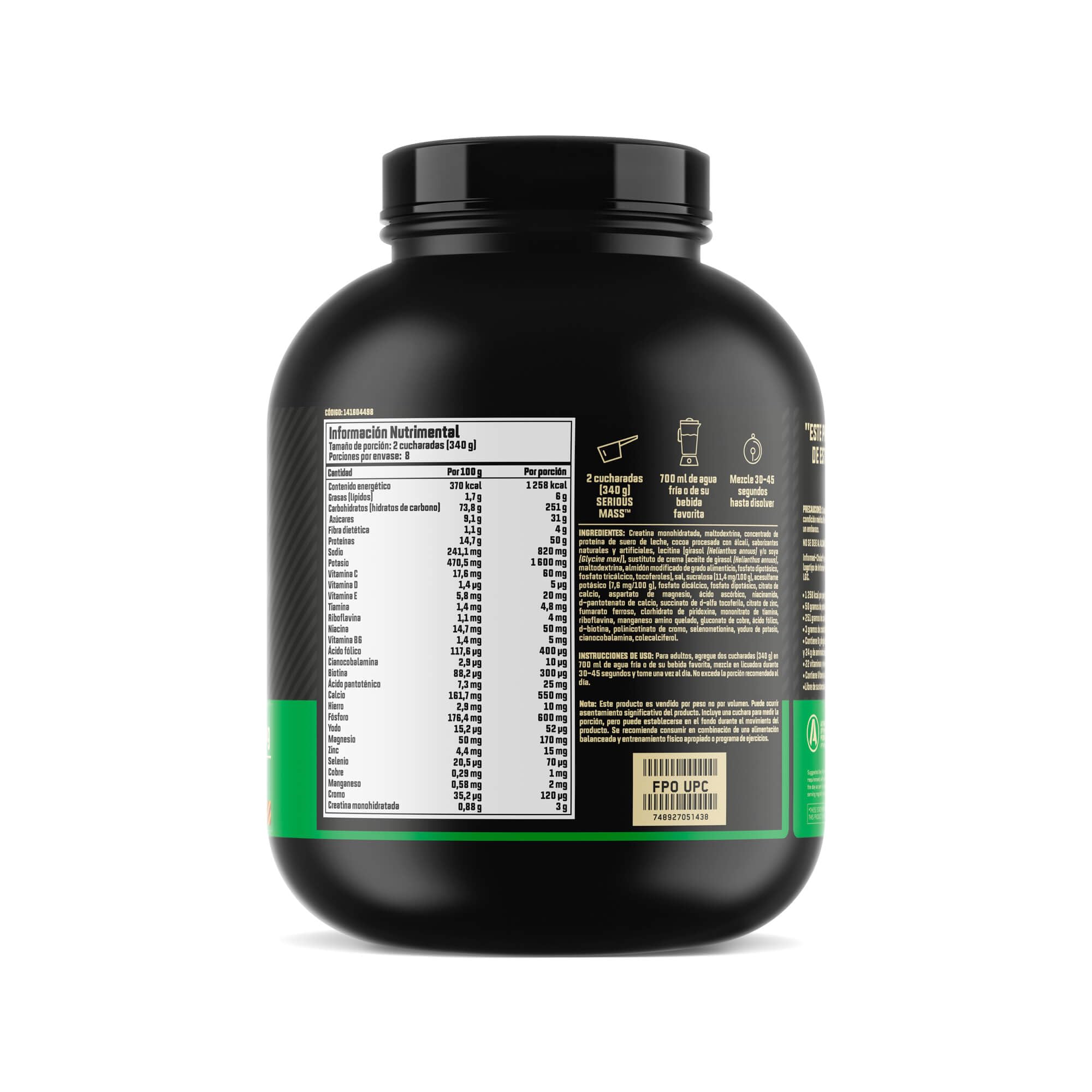Serious Mass ingredients panel highlighting vitamins and minerals