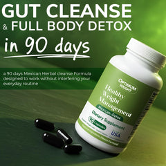Optimum Weight apple fiber and spirulina support regularity in capsules.