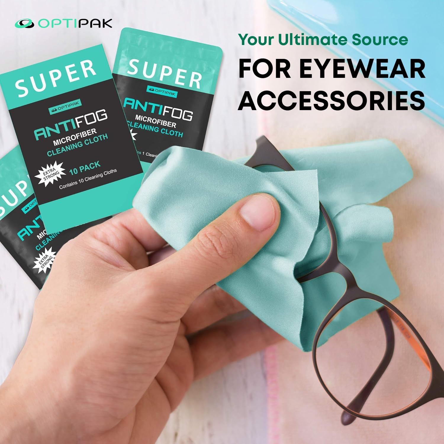 Optipak fabric detail highlights hypoallergenic microfiber texture for gentle wipe