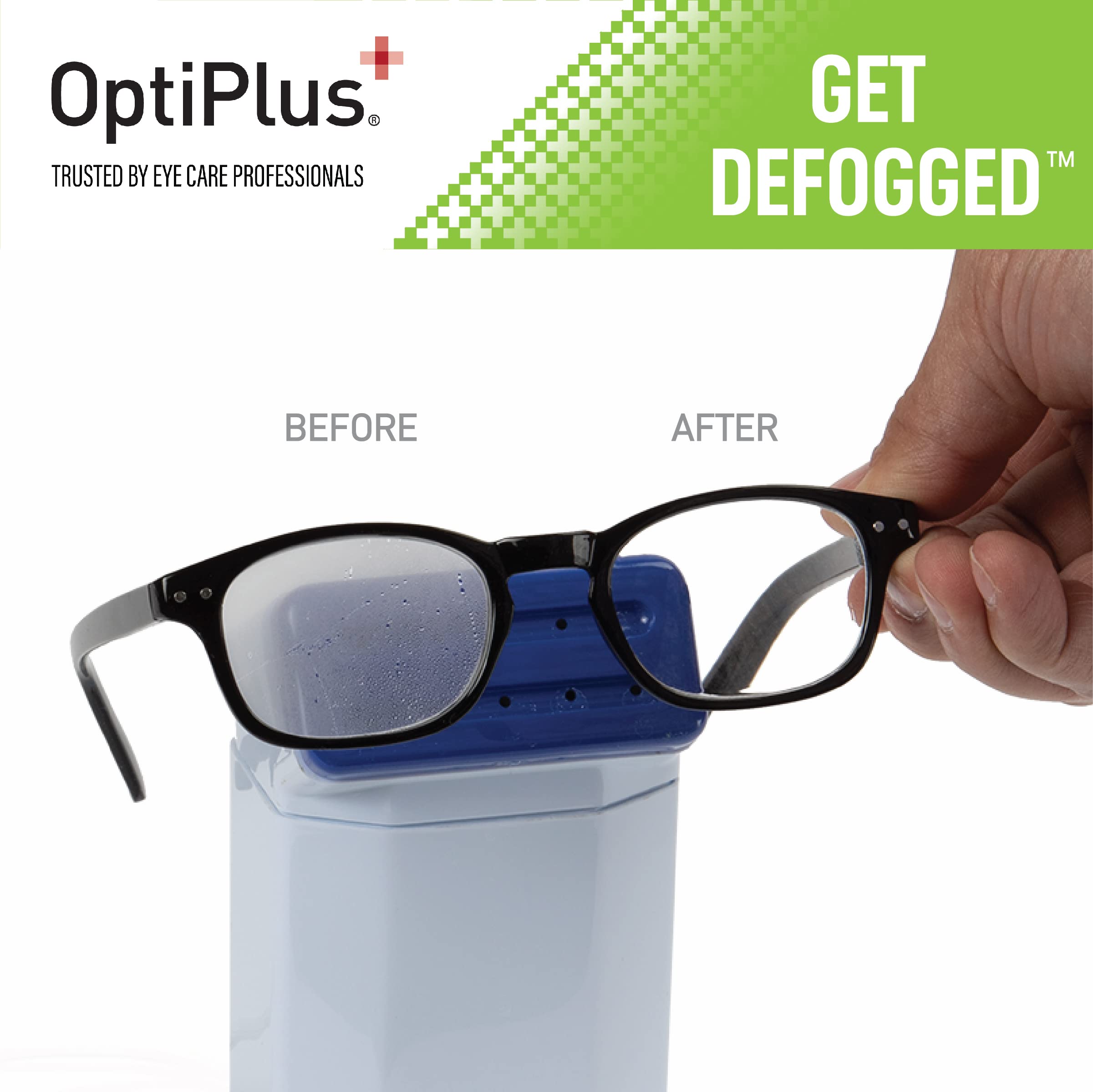 OptiPlus anti-fog cloth being applied to lenses for lasting clarity