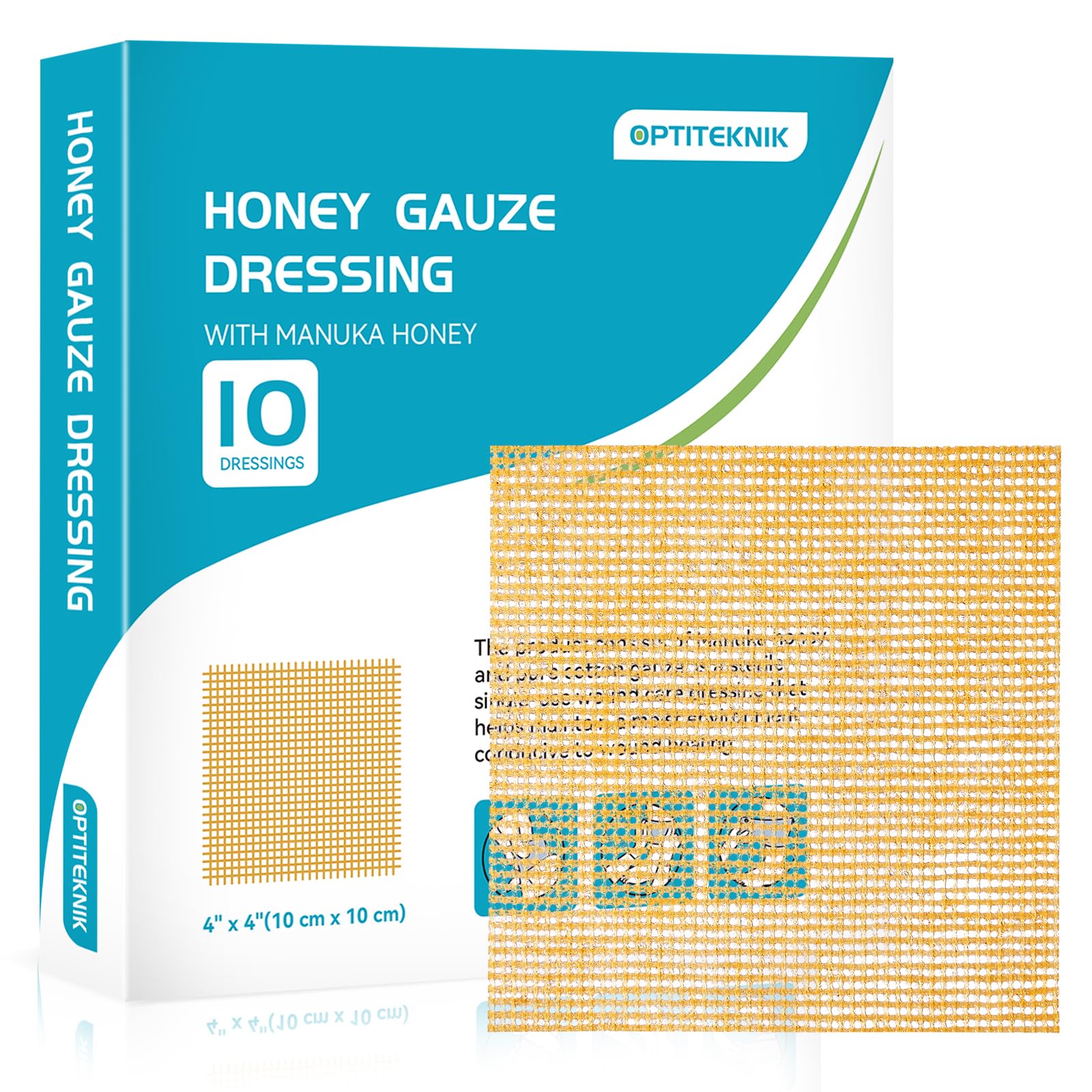 OPTITEKNIK Manuka Honey Gauze Dressing 4x4 box for minor wound care