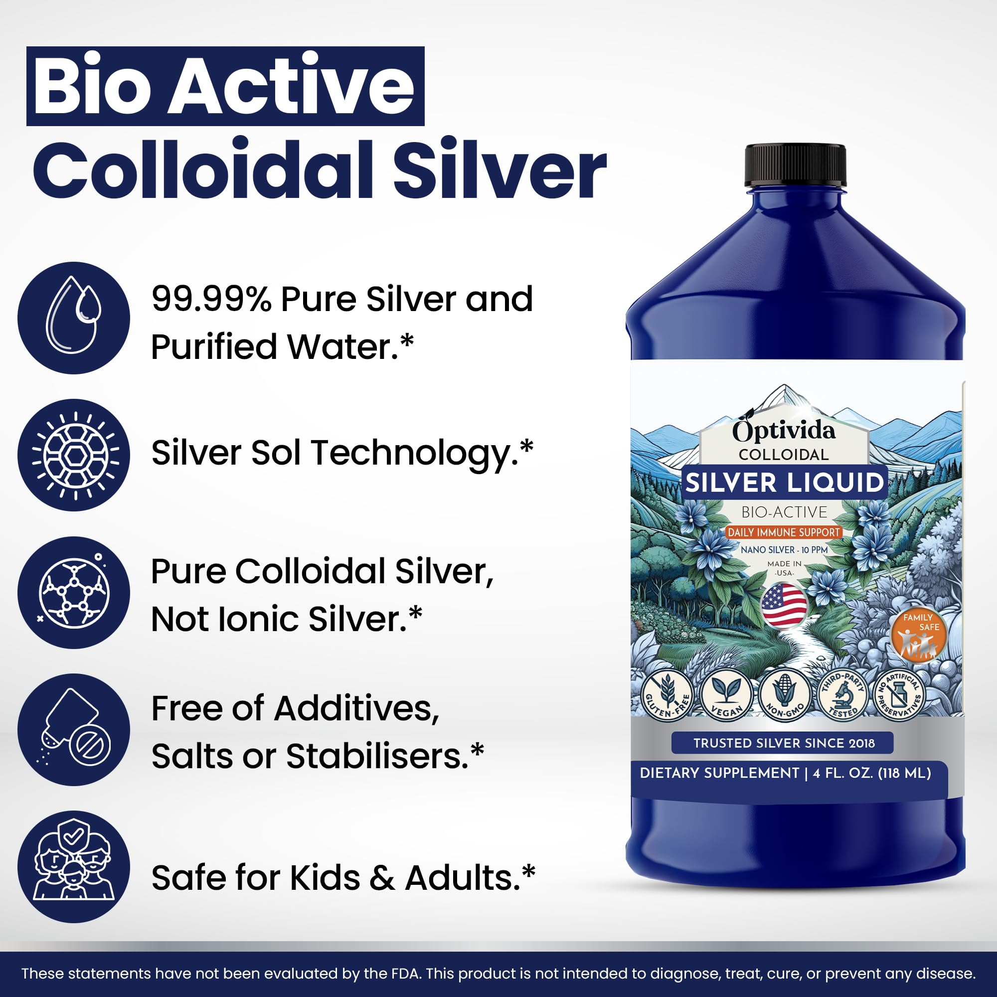 Optivida silver liquid designed for family use in daily care