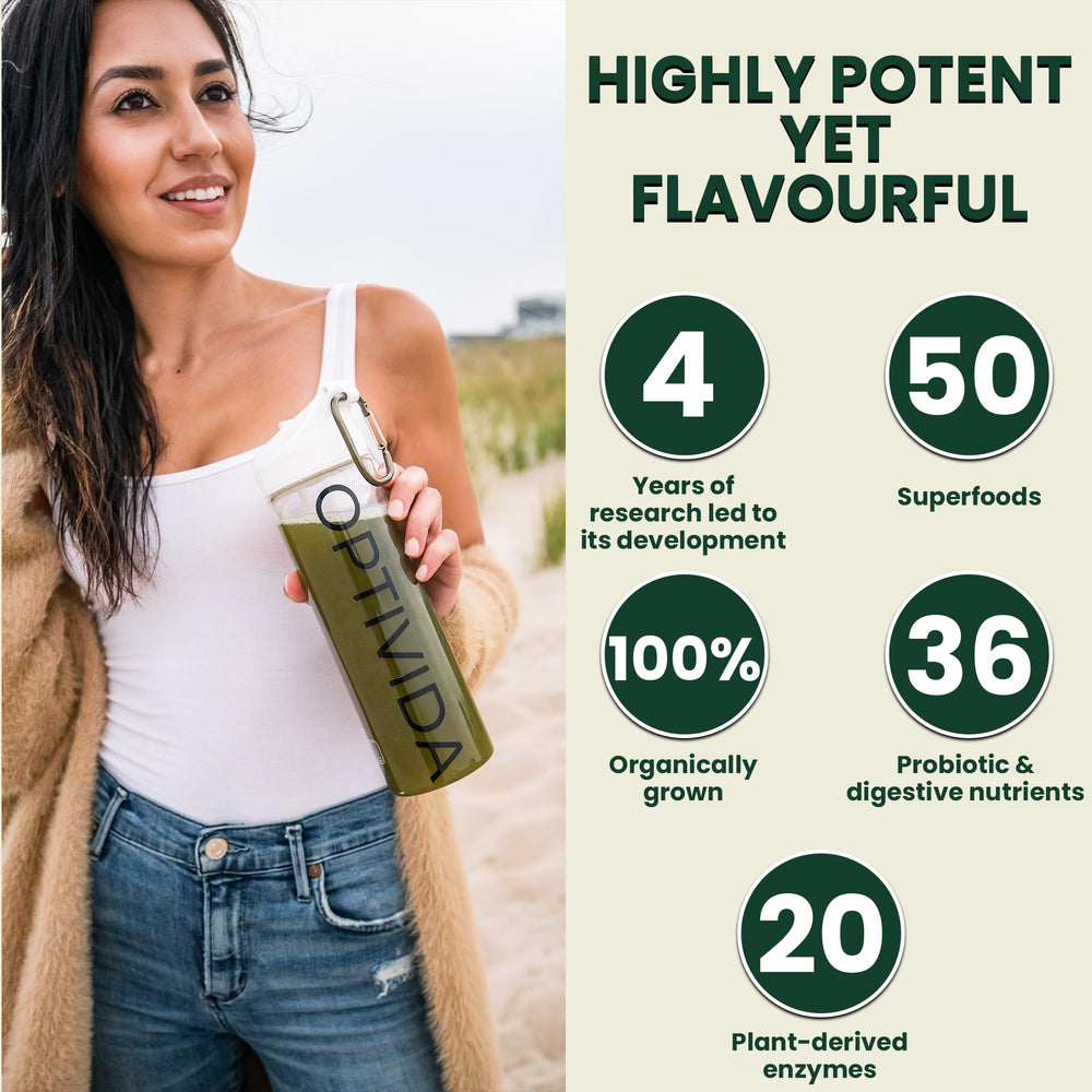 OPTIVIDA Probiotic digestive enzymes packets highlight gut-friendly support for better comfort.