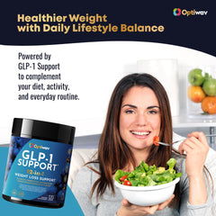 Optiwav GLP-1 Support daily-use reminder concept with neatly arranged capsules.