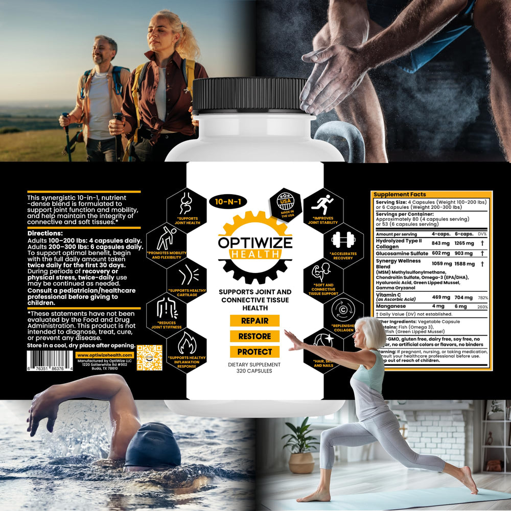 OptiWize hydrolyzed collagen capsules support joint comfort with quality ingredients.