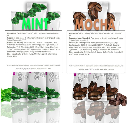 Opu Probiotics Mocha Instant-Dissolve on tongue for quick daily routine.