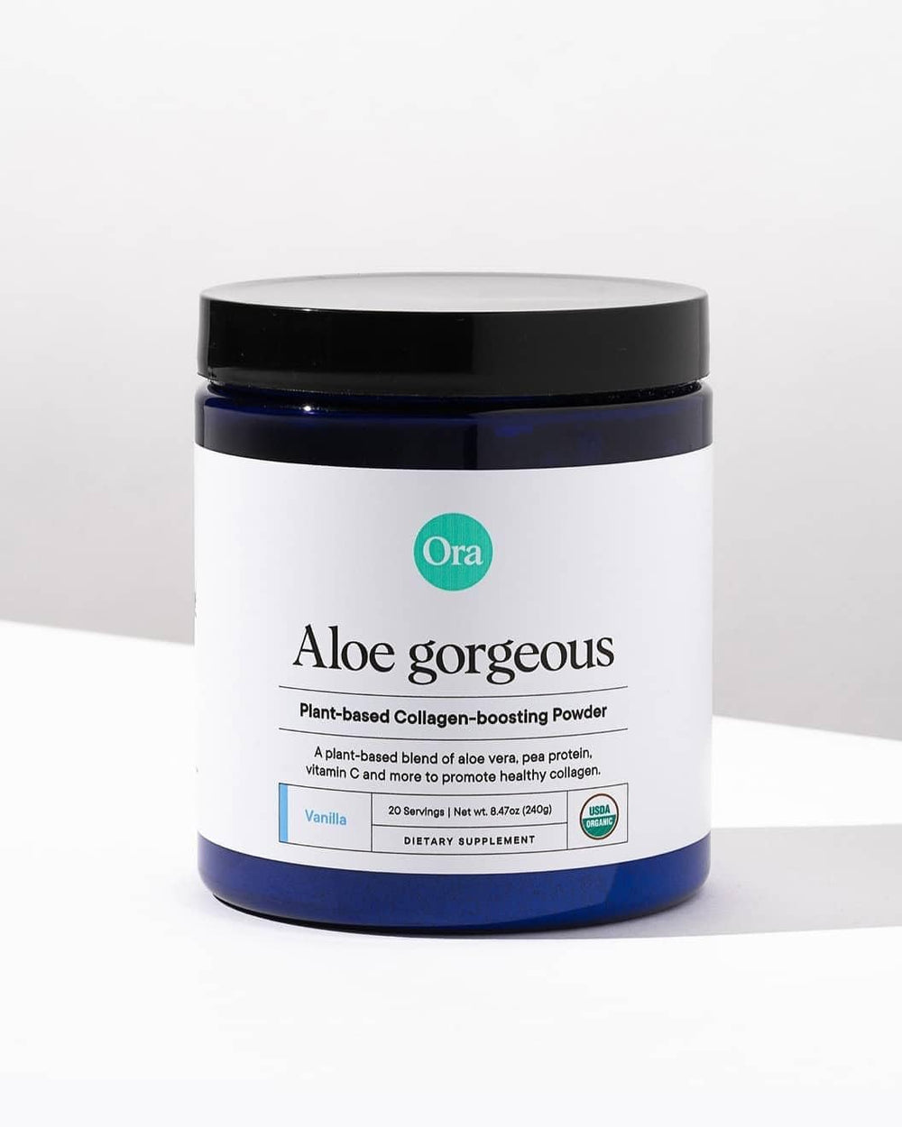 Ora Organic Aloe Gorgeous packaging with bamboo silica and vitamin C.