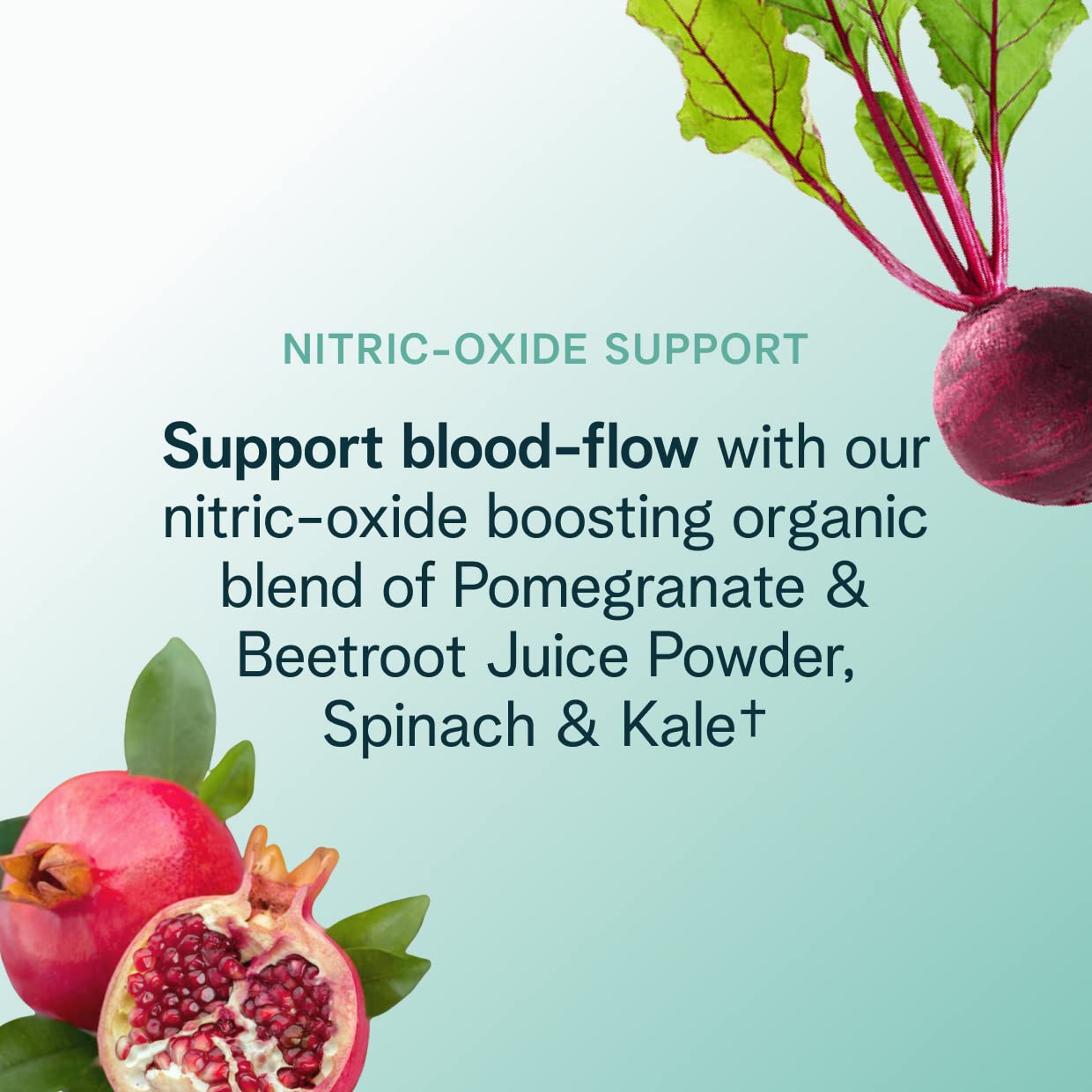 Beet and pomegranate visuals highlighting natural blood flow support