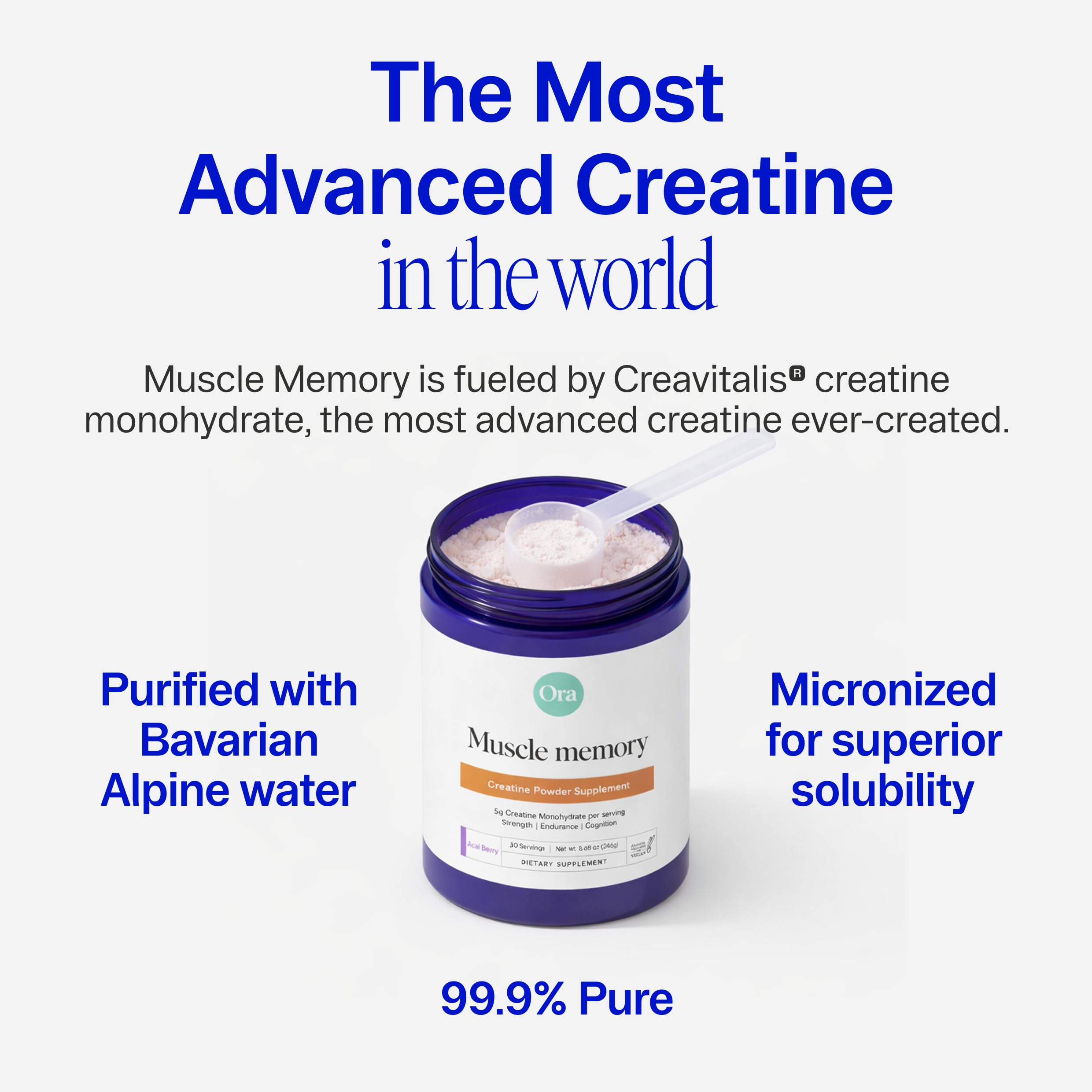 Ora Organic creatine monohydrate scoop in bottle for precise workout portions