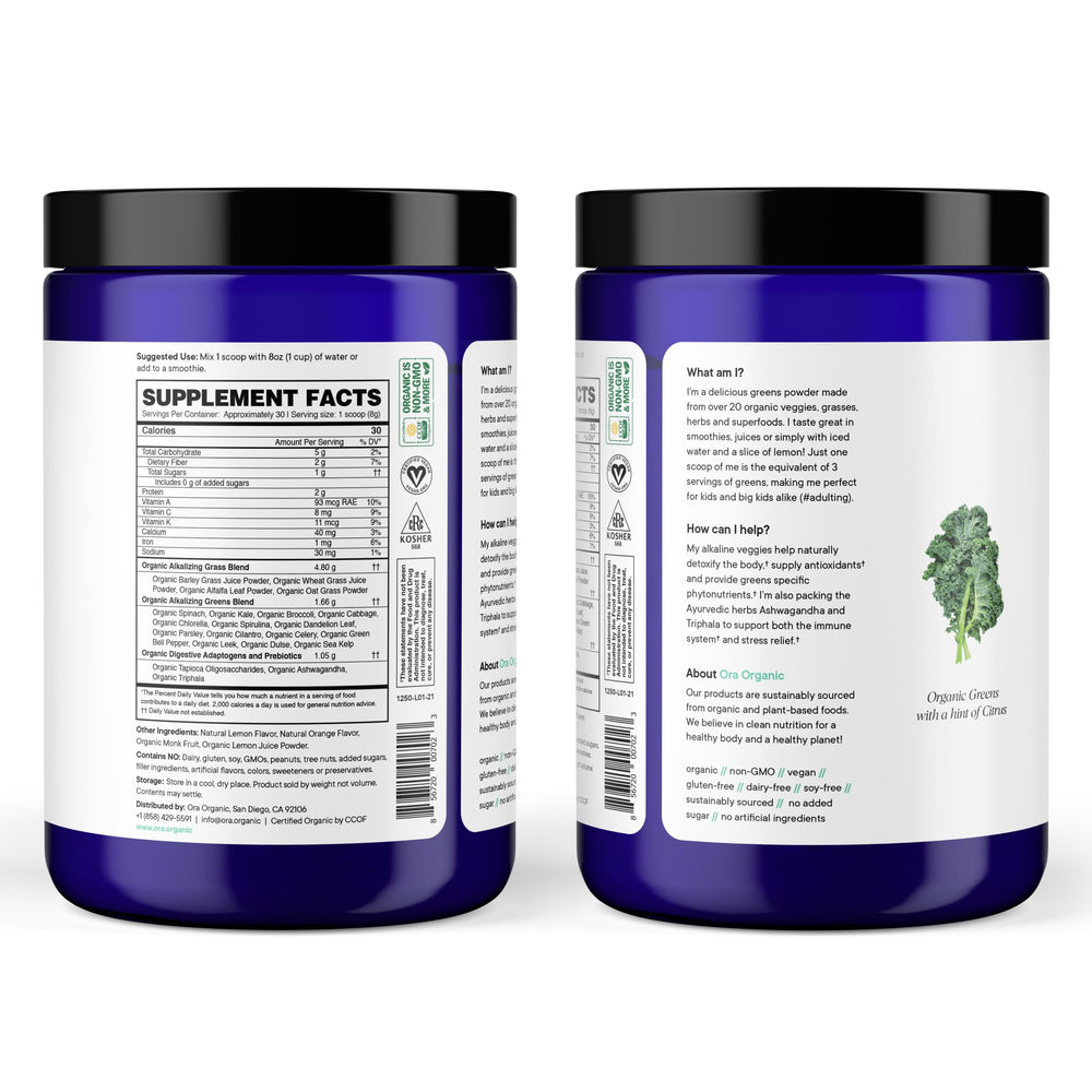 Close-up of kale, spirulina, chlorella and more greens