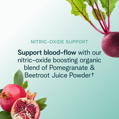 Ora Organic pre-workout beet-pomegranate extract indicating blood flow ingredients