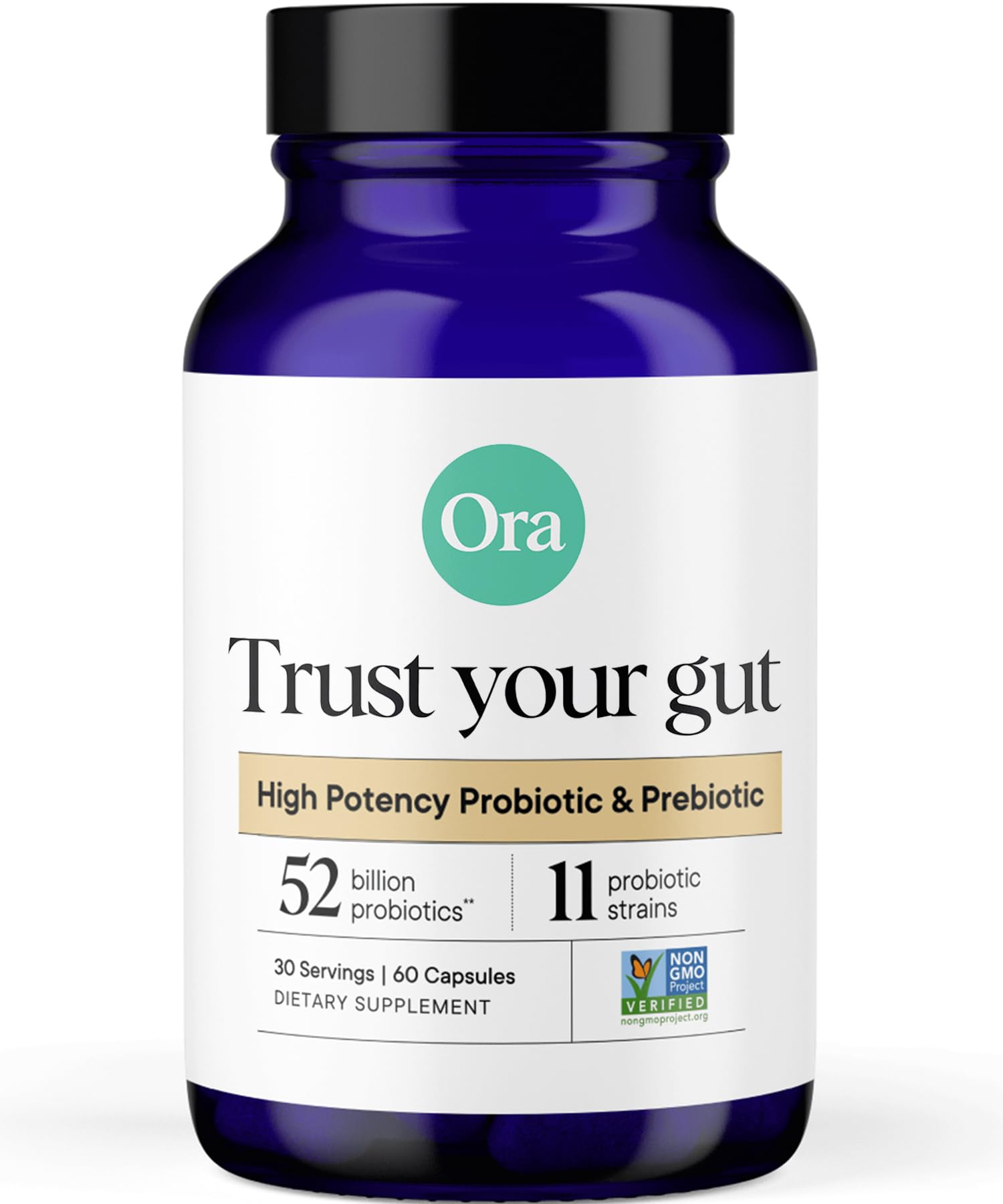 Ora Organic Probiotics bottle front for daily gut support