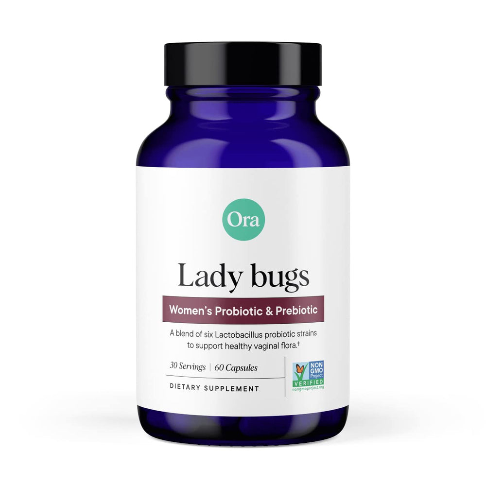 Ora Organic Probiotics for Women bottle on shelf supports vaginal balance and digestive comfort.