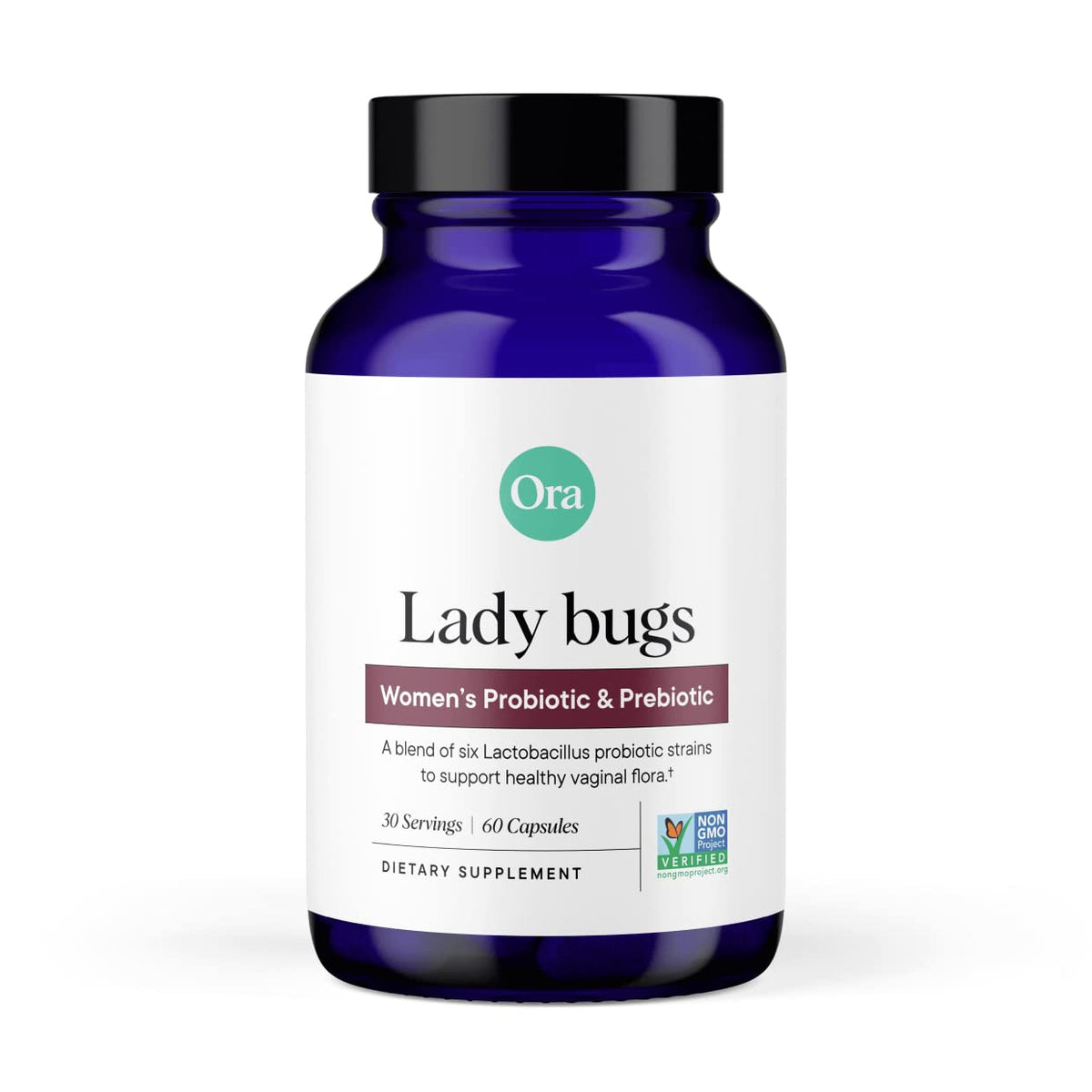 Ora Organic Probiotics for Women bottle on shelf supports vaginal balance and digestive comfort.