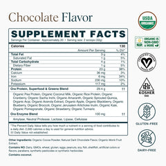 Ora Organic vegan protein powder chocolate kitchen scene suggesting convenient daily use