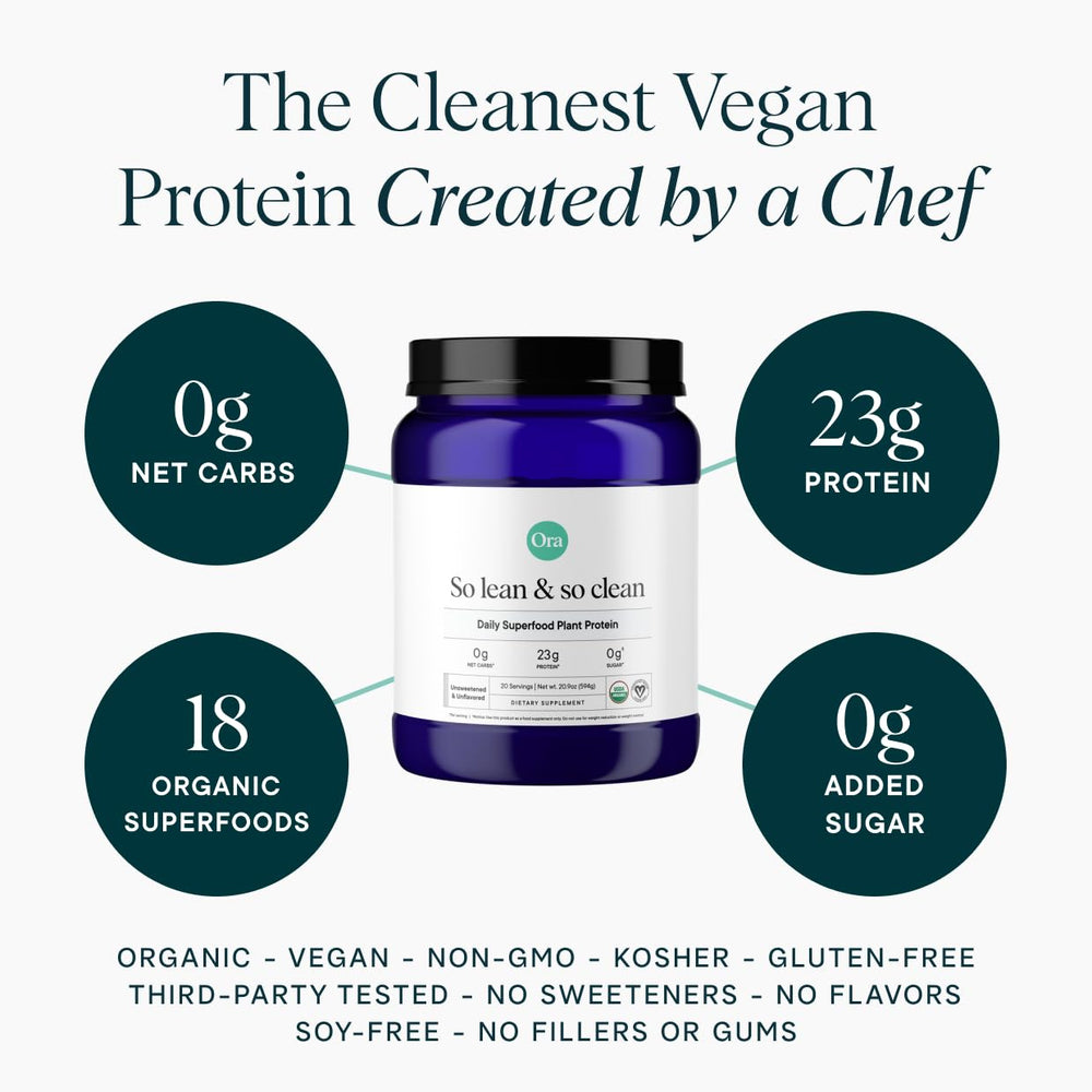 Ingredients panel highlights 23g protein and 1g net carbs per serving.