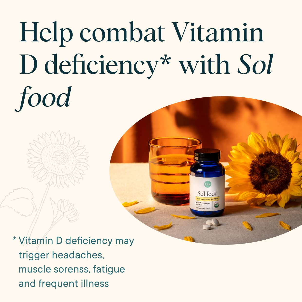 Ora Organic Vitamin D3 from lichen label emphasizes vegan, sustainable sourcing.