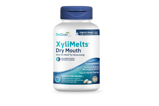 Oracoat XyliMelts adhesion disc demonstrates long-lasting dry mouth relief on gums.