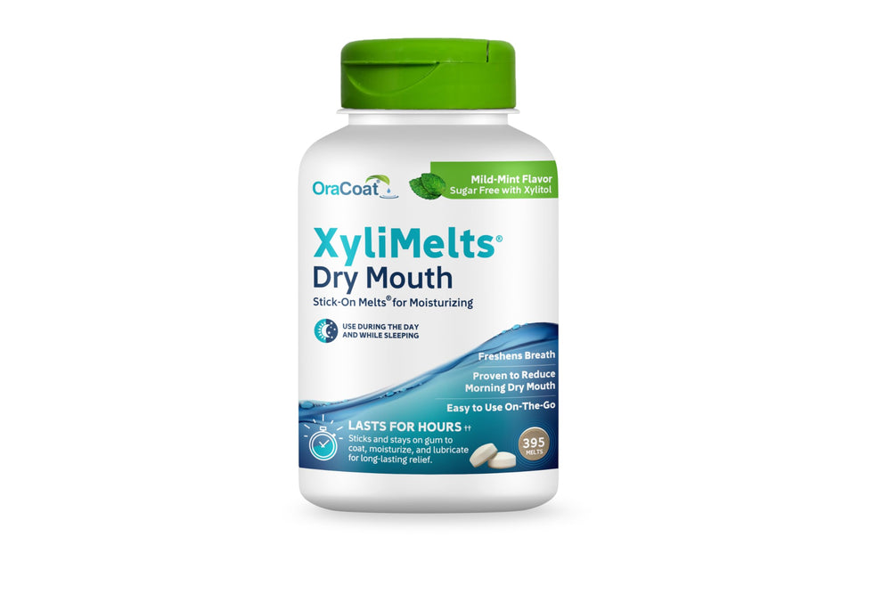 Oracoat XyliMelts packaging with mild mint flavor for discreet relief.
