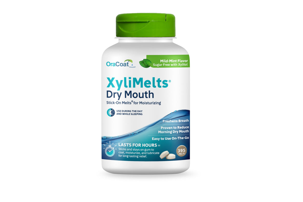 Oracoat XyliMelts packaging with mild mint flavor for discreet relief.