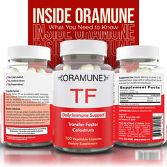 Oramune bottle with label on table ready for daily routine