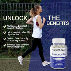 Oramune lactoferrin capsule detail emphasizes multi‑tasking immune functions.