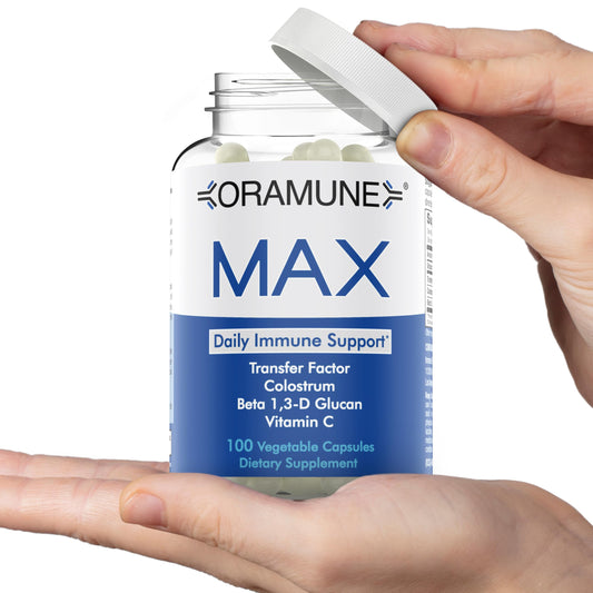 Oramune Max Support capsules close-up highlighting daily immune support.