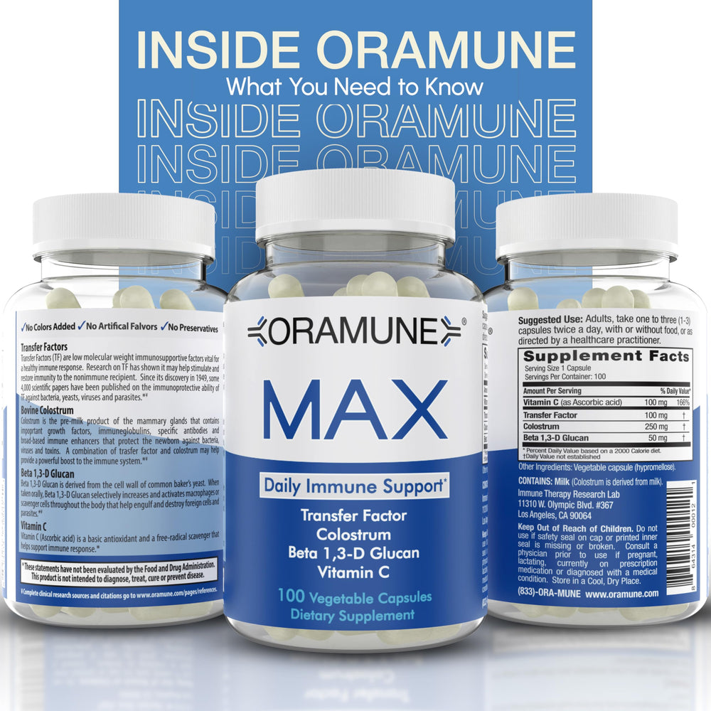 Oramune Max Support being taken with water during a daily routine for easy integration.