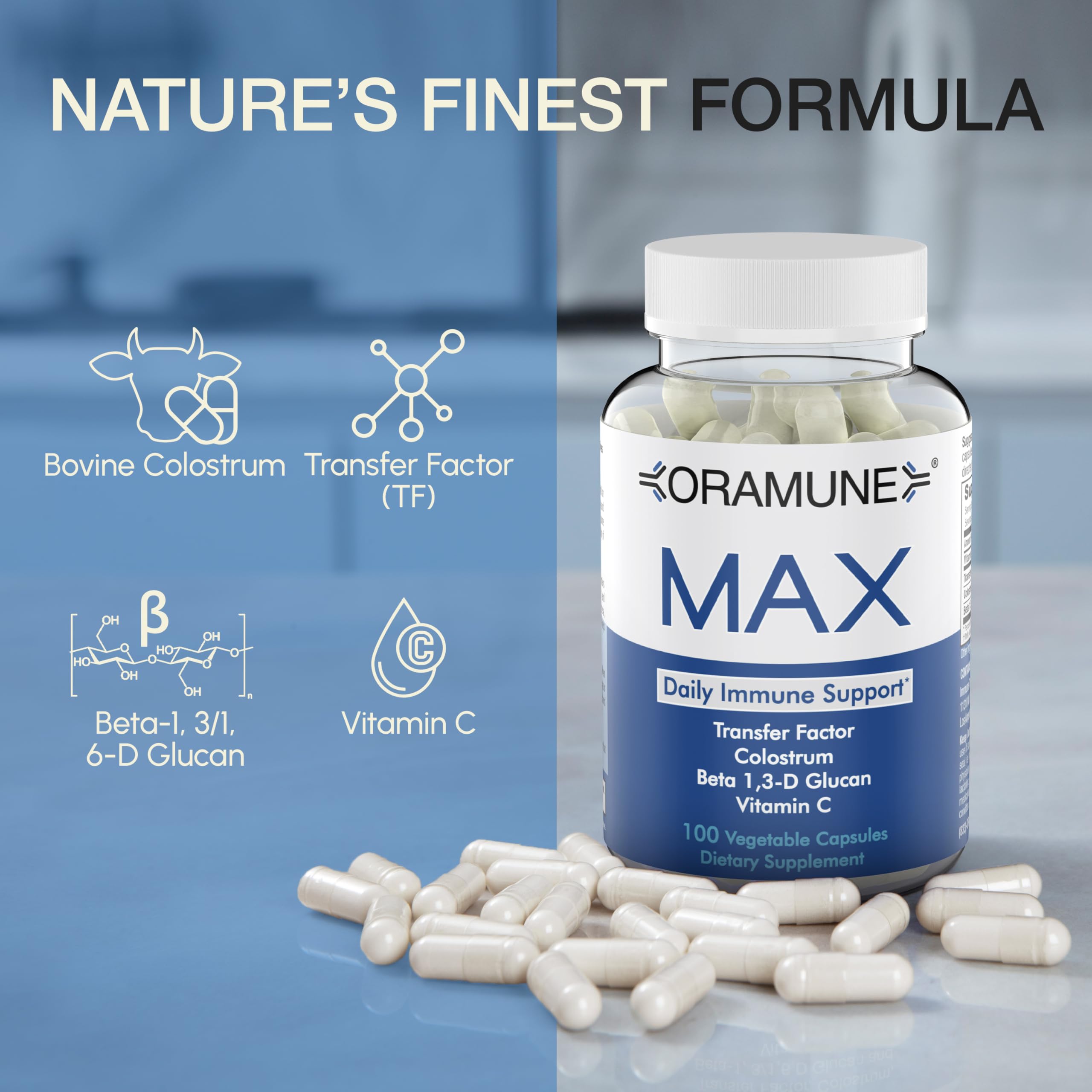 Oramune Max Support packaging box on display for convenient immune support on the shelf.