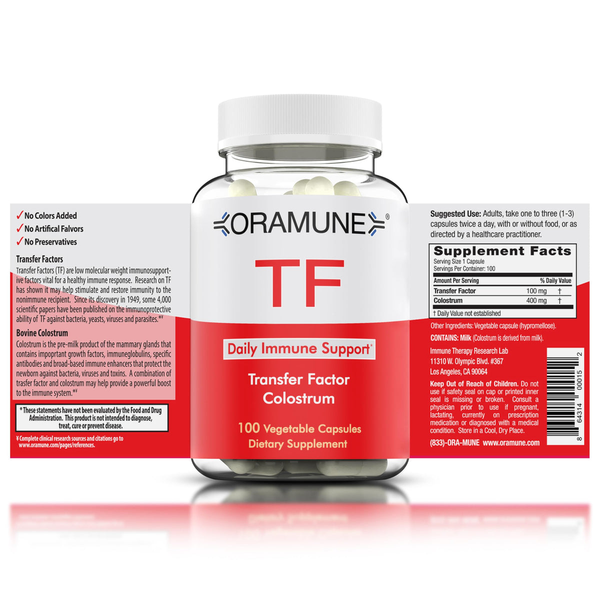Oramune transfer factor bottle showing daily immune support potential