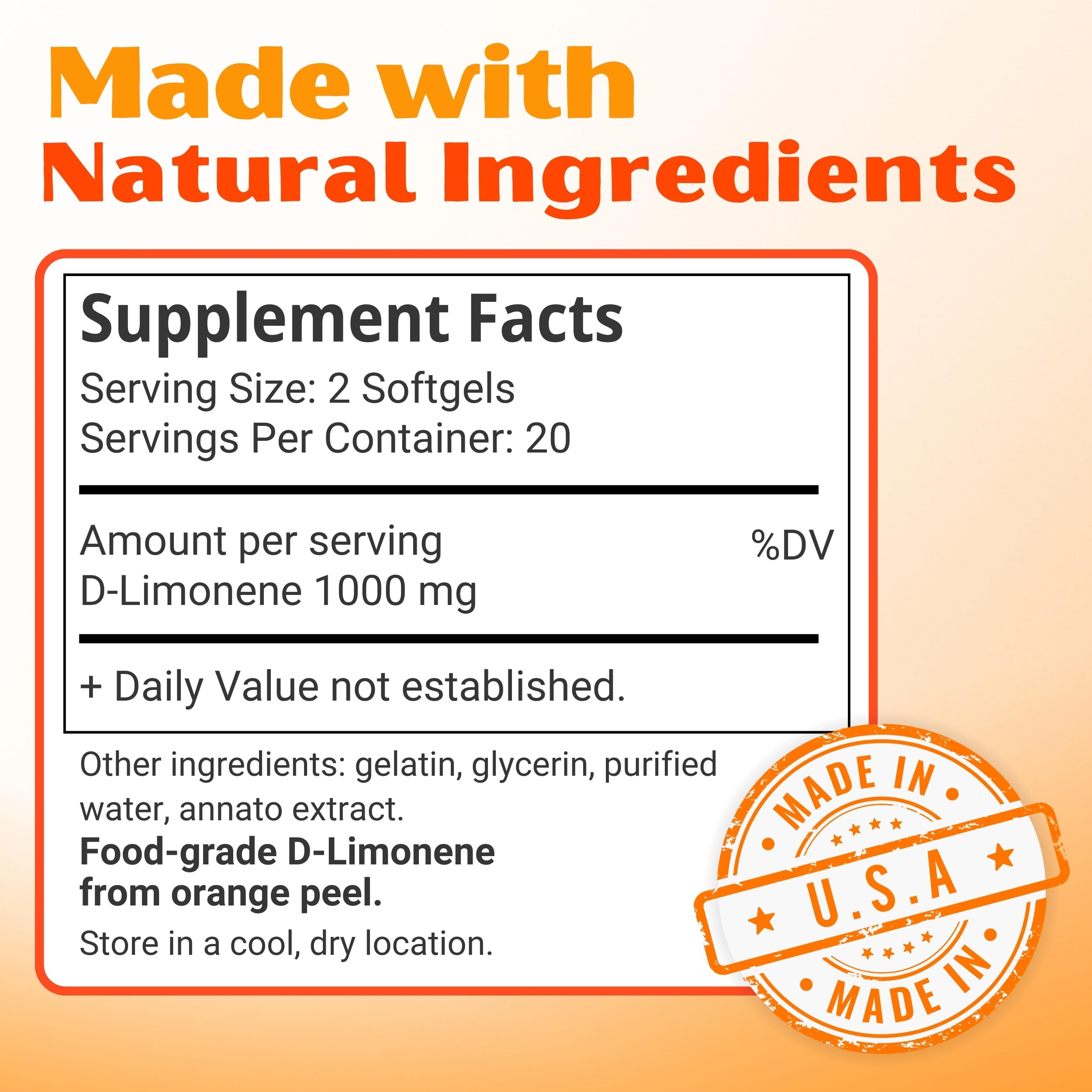 Close-up of Orange Burps D-Limonene ingredient from orange peel.