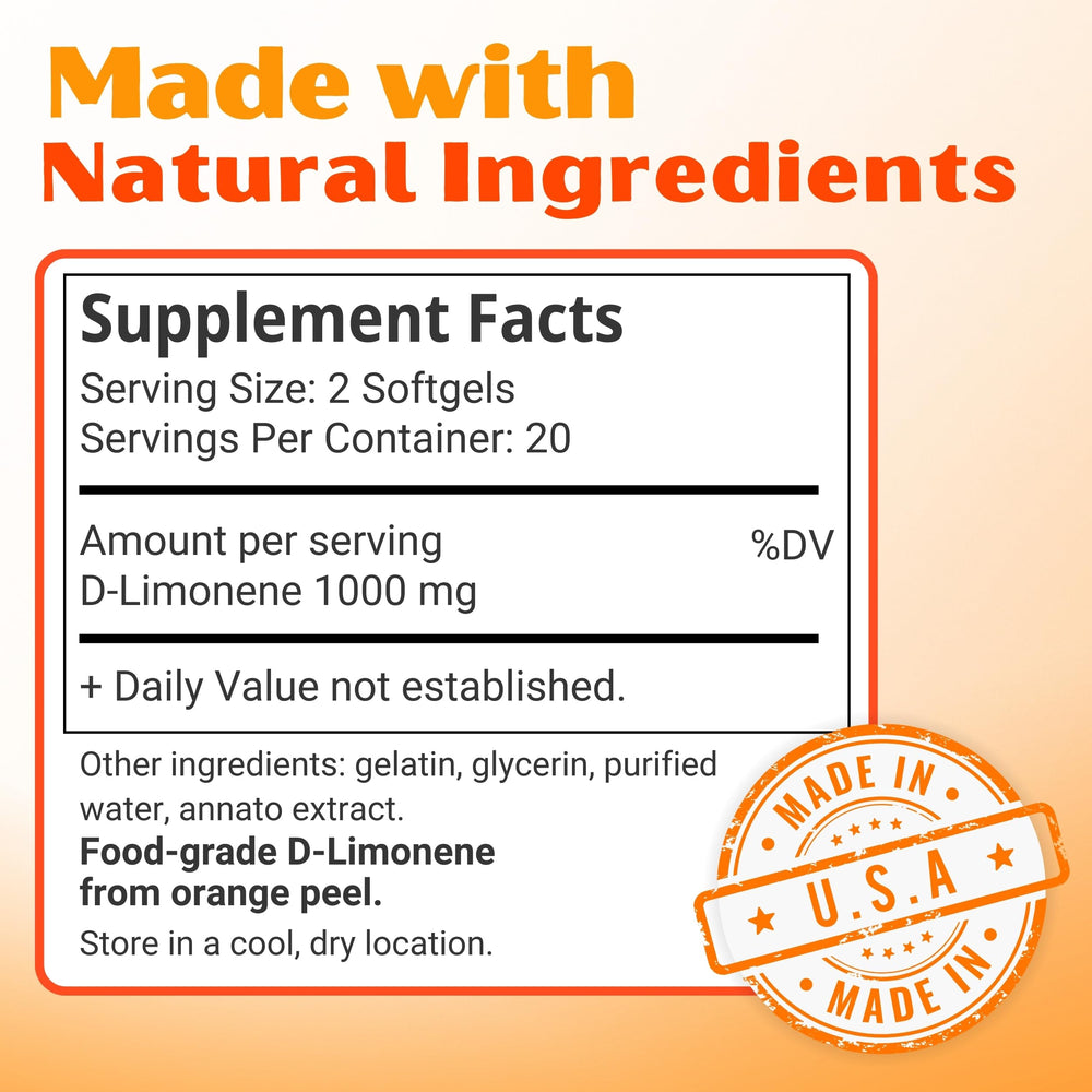Close-up of Orange Burps D-Limonene ingredient from orange peel.