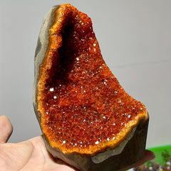 Orange Crystal Geode Cluster warm hue accents cozy home ambiance.
