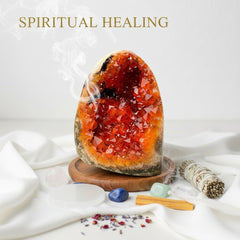 Orange Crystal Geode Cluster office decor highlights warm energy and style.