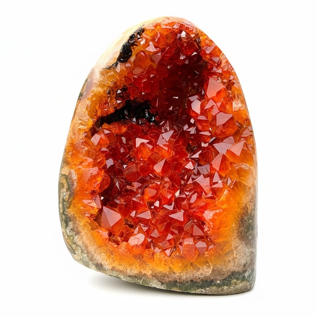 Orange Crystal Geode Cluster texture detail enhances natural decor and focal point.