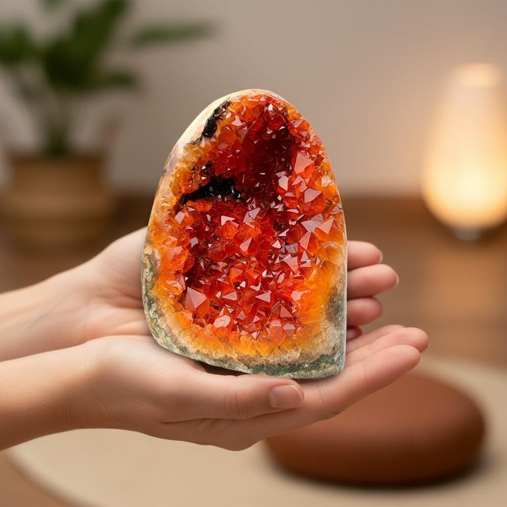 Orange Crystal Geode Cluster gift idea for crystal enthusiasts and collectors.
