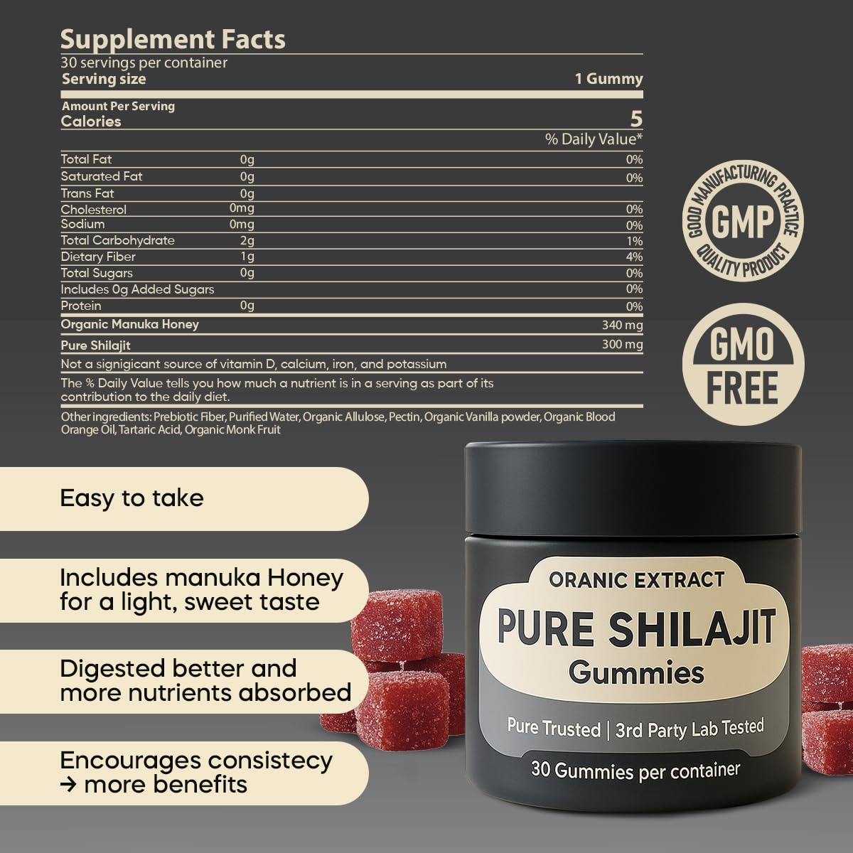 ORANIC EXTRACT Shilajit Gummies lifestyle shot on morning desk suggests daily energy support