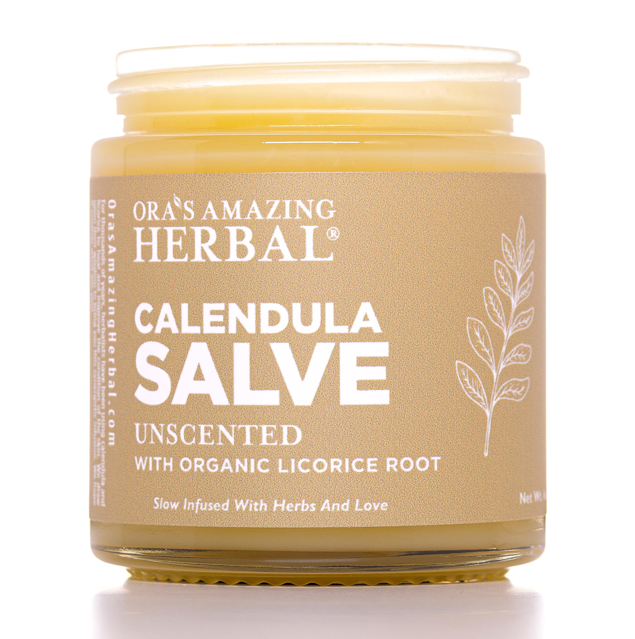 Ora's Amazing Herbal Calendula Salve jar for sensitive skin with coconut-free formula.