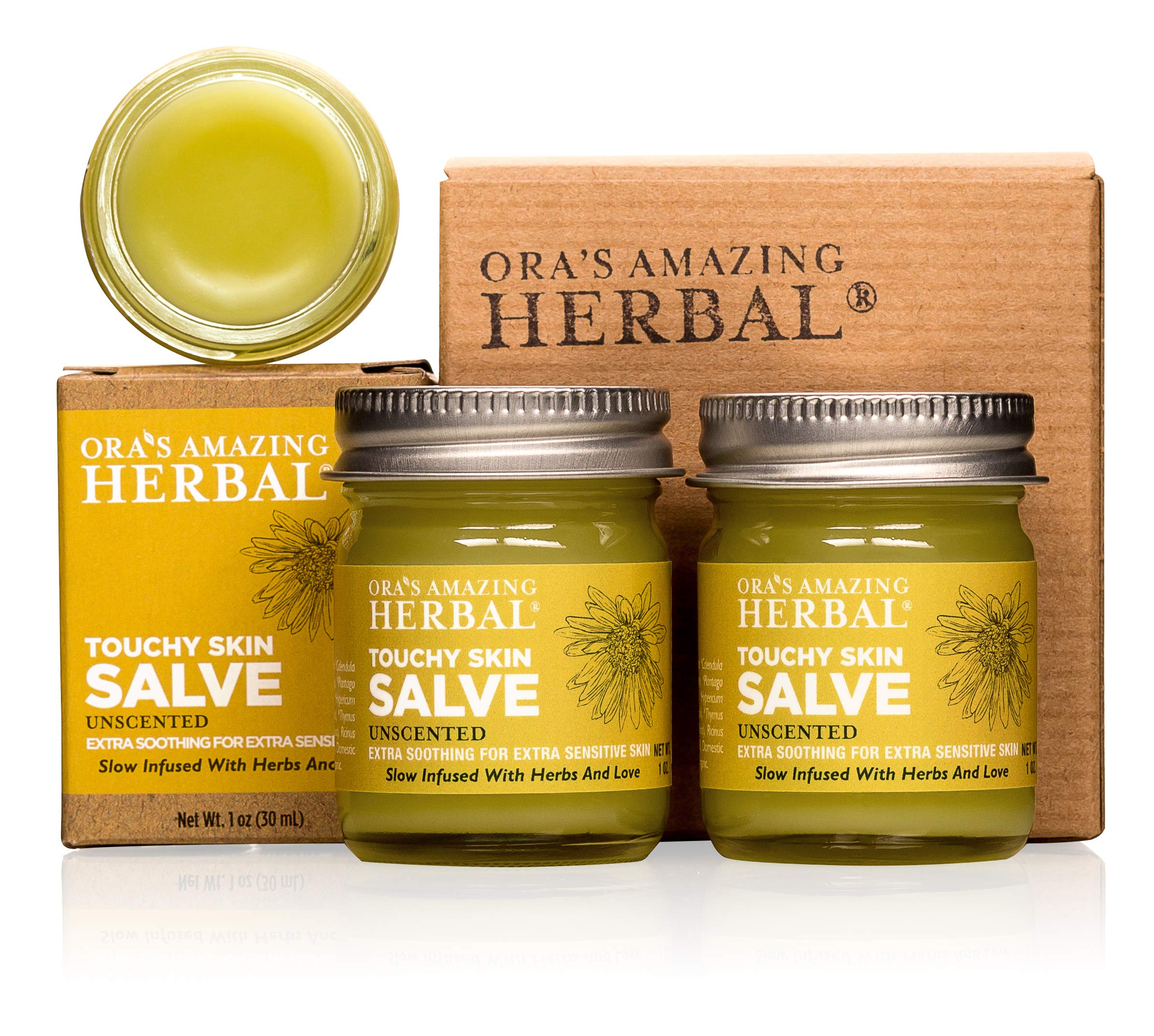 Ora's Touchy Skin Salve bottle for soothing dry skin