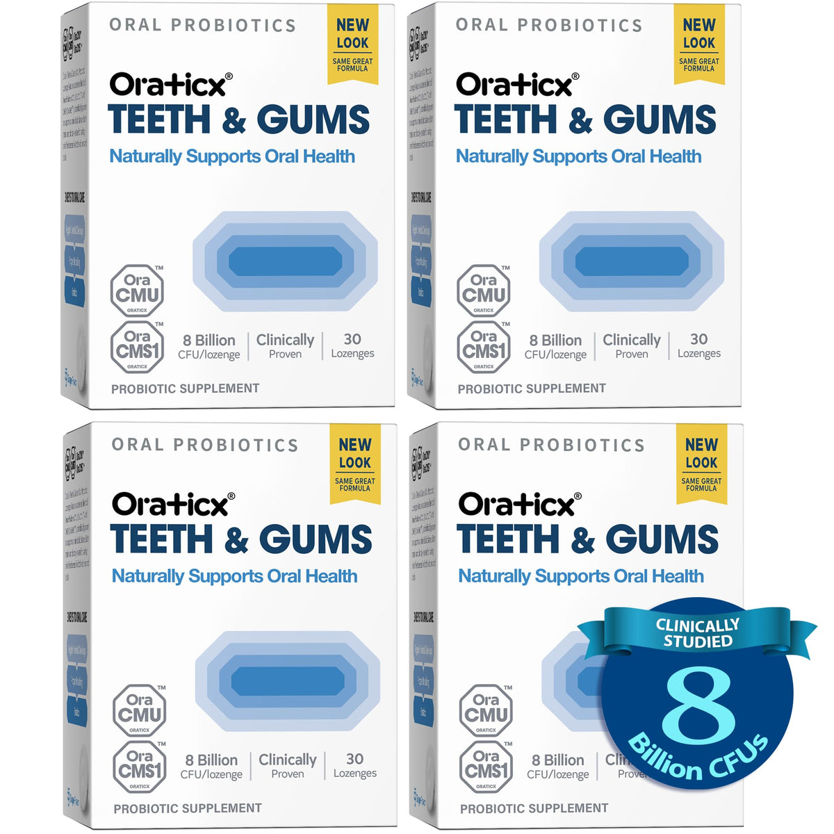 OraTicx Teeth & Gums probiotic grape lozenges for daily oral wellness.